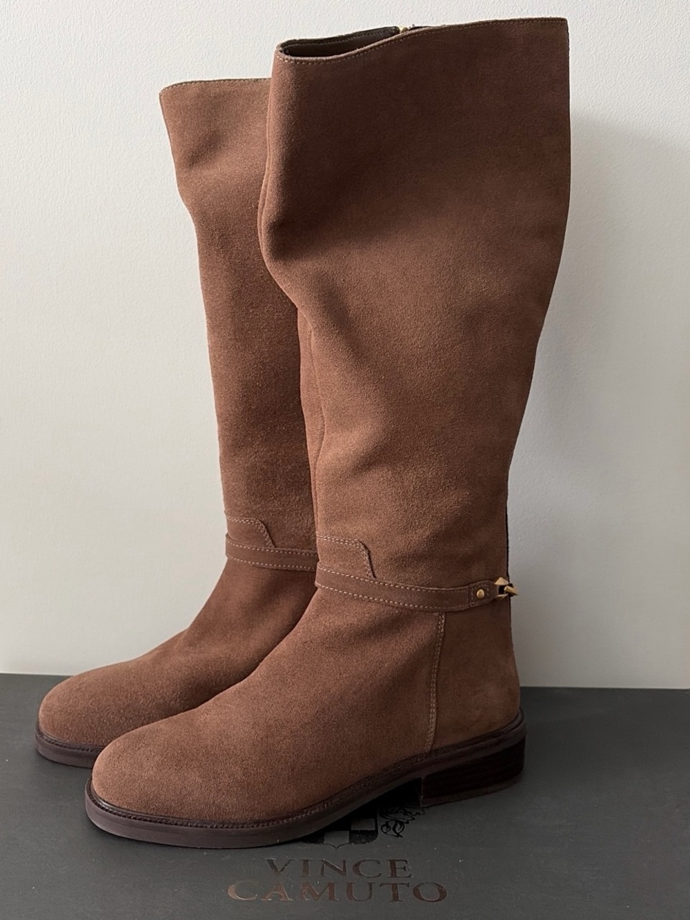 Vince Camuto Women's Adria Ankle Link Knee High Riding Boot, Toasted